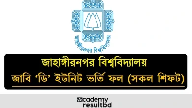 জাহাঙ্গীরনগর বিশ্ববিদ্যালয় ডি ইউনিট ভর্তি ফলাফল