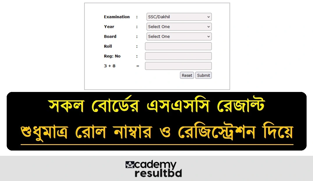 রোল নাম্বার ও রেজিস্ট্রেশন দিয়ে এসএসসি রেজাল্ট